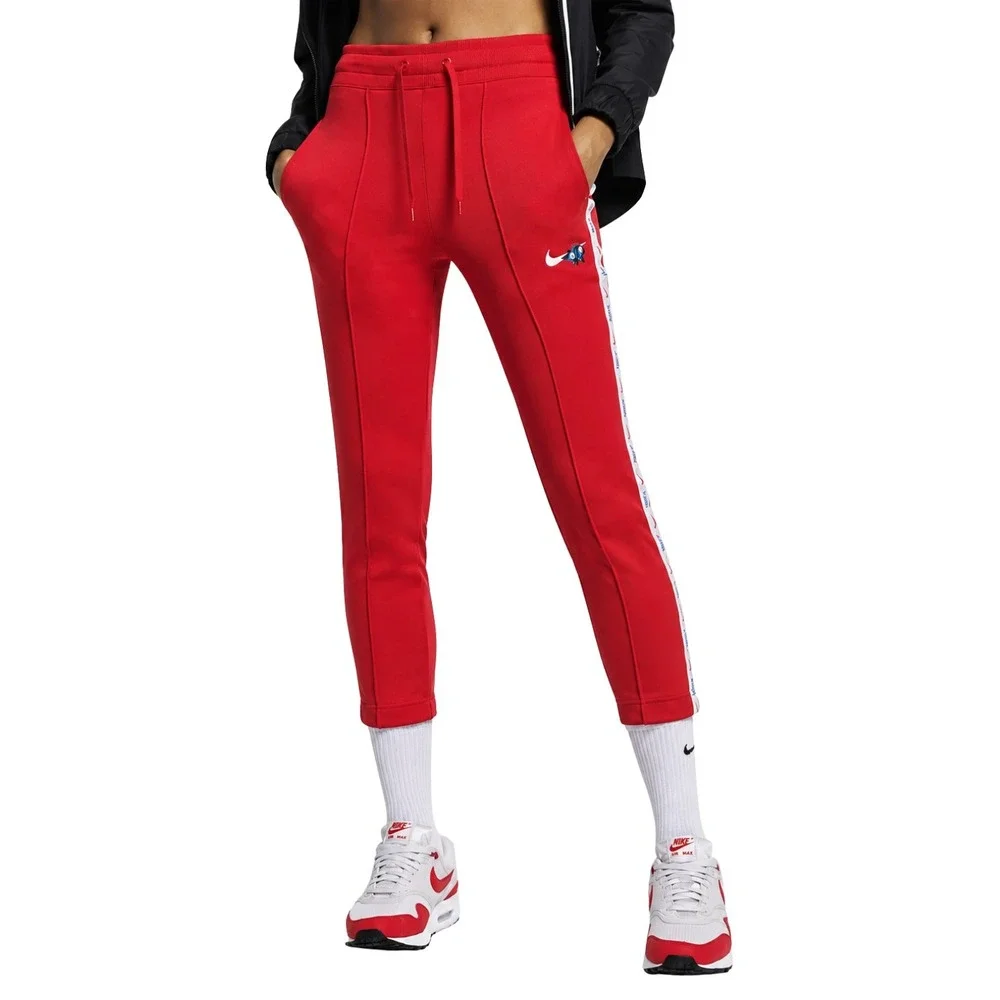 Nike Pants Womens Large Red Femme Track Floral Swoosh Logo Stripe Ankle Slim Fit
